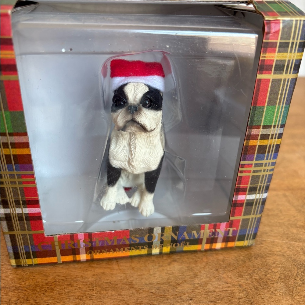 Christmas Dog Ornament with Santa Hat